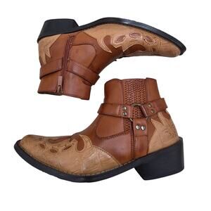 Men's brown snakeskin-print western-style ankle boots Western/Cowboy size 7.5